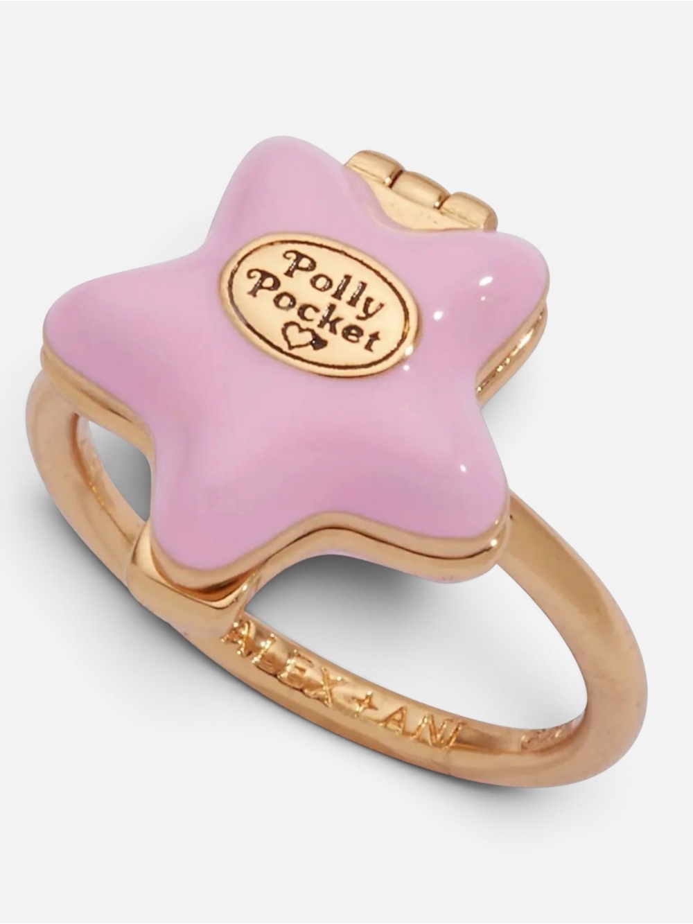 Alex and Ani Polly Pocket Locket Ring Pink Star Enamel Gold NWT